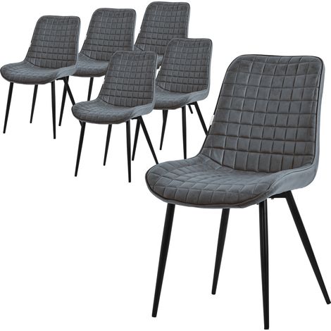 ML-Design Set 6x Sillas de Comedor Antracita con Respaldo, Asiento Ergonómico Acolchado Tapizado de Polipiel con Patas de Metal Sillón de Diseño Moderno para Mesa de Salón, Escritorio o Cocina