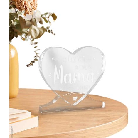Décor de en Forme de Cœur  Ornement Transparent D'Anniversaire De Maman - Pancartes Acryliques pour Table de Fête des Mères - Pour Bibliothèque, Chambre, Salon, Chevet, Maison
