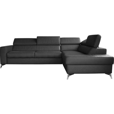 Canapé d'angle convertible en cuir italien de luxe 5/6 places avec coffre, MONZA, noir, angle droit (1/5)