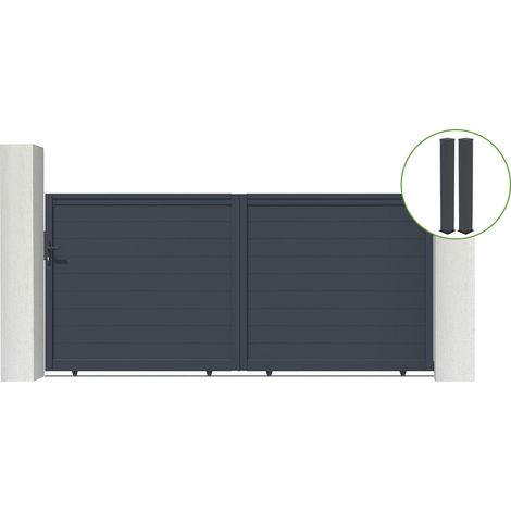 Portail coulissant 3,5m EIGER H.160cm alu gris + 2 poteaux 20x20cm H.190cm (1/5)