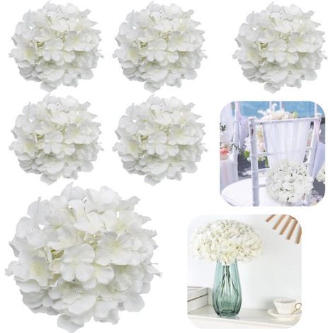 Hortensias artificiels lot de 6 en blanc - fleurs décoratives à tiges amovibles pour mariages, 17,8 x 11,9 cm (1/5)