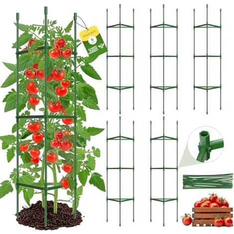 Lot de 6 Tuteurs Tomates jusqu'à 130 cm - Cage à Tomate Robuste avec Connecteurs Hexagonaux, Tuteur Cerise Réglable pour Potager et Jardin, Piquet Plantes Grimpantes Roses (1/5)
