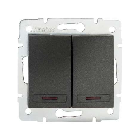 Bouton Poussoir Encastrable Double avec Voyant Lumineux LED DOMO Graphite (1/5)