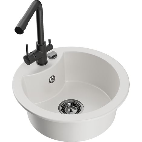 Mexen Diego fregadero de granito de 1 cubeta con grifo de cocina Duero, blanco - 6512-20-671600-70 (1/5)