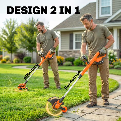 Débroussailleuse sans fil 2-en-1, coupe-bordure 18V 2 batteries 4Ah avec chargeur, manche télescopique, tête inclinable, poignée réglable, coupe 25cm, 8000 tr/min, léger pour jardin et pelouse (1/5)