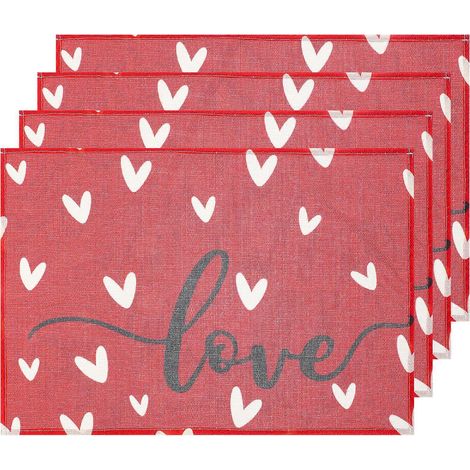 Sets de table pour la Saint-Valentin, motif cœur, lavables et antidérapants, 45 x 30 cm, pour couples (lot de 4). (1/5)