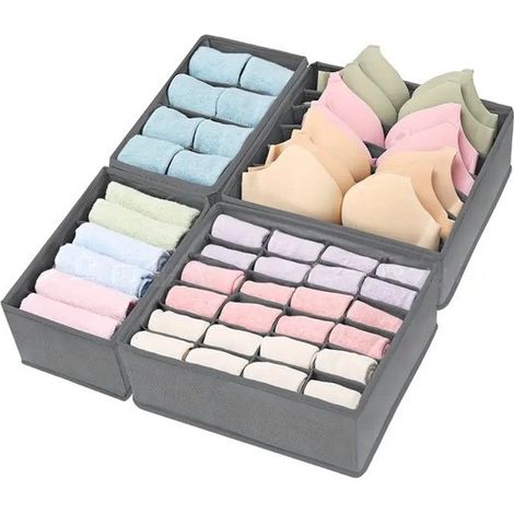 Juego de organizadores para armario - separadores de cajones - organización de ropa - diseño plegable - juego de cuatro piezas - gris (1/5)