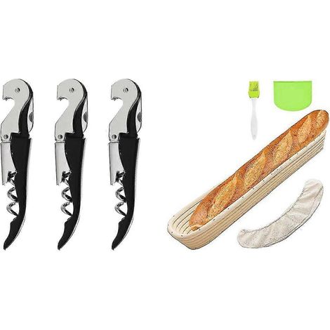 1 Set Baguette-Backschalen, ovaler Brot-Banneton-Gärkörbchen und 3er-Pack robuster Win-Korkenzieher (1/5)