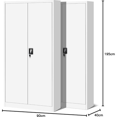2er Set Aktenschrank C001H Büroschrank Metallschrank Stahlschrank Werkzeugschrank Stahlblech Pulverbeschichtet Flügeltürschrank Abschließbar 195 cm x 90 cm x 40 cm (weiß/weiß) (1/5)