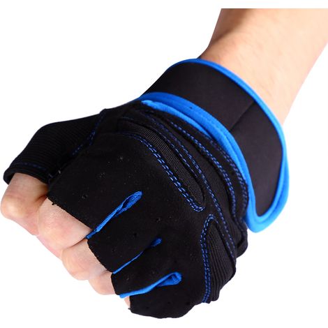 Paar Fitnesshandschuhe für Gewichtstraining mit Handgelenkbändern - Sporttraining (Blau/M) (1/3)