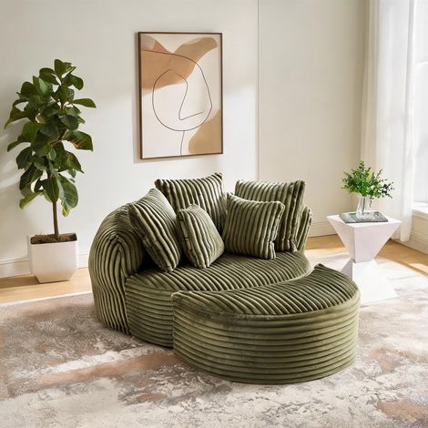 Canapé convertible 1 place avec pouf en tissu chenille 168 x 123 (1/5)
