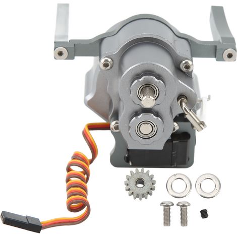 Boîte de vitesses avant RC en aluminium anodisé double vitesse, taille parfaite pour crawler SCX10 1/10, châssis 313mm, couleur titane, transmission robuste et légère. (1/5)