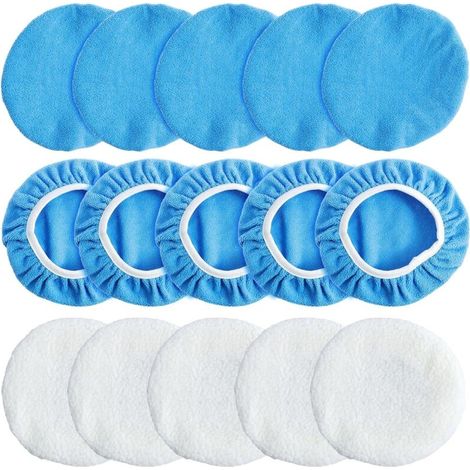CSPARKV Lot de 15 bonnets de polissage 200 mm pour capot de voiture - 10 microfibres et 5 pelotes de laine pour polissage de voiture, meubles, verre (200 mm) (1/5)