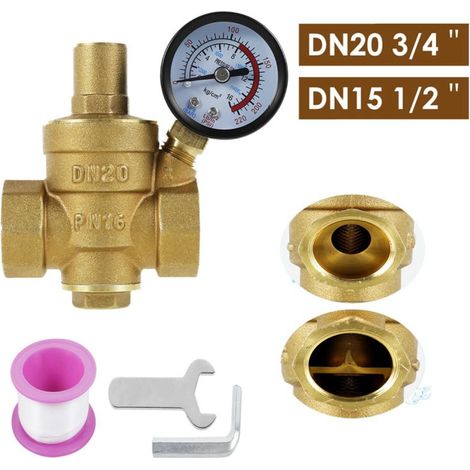 Réducteur de pression d'eau réglable en laiton Plawee 3/4 DN20 avec manomètre (1/3)