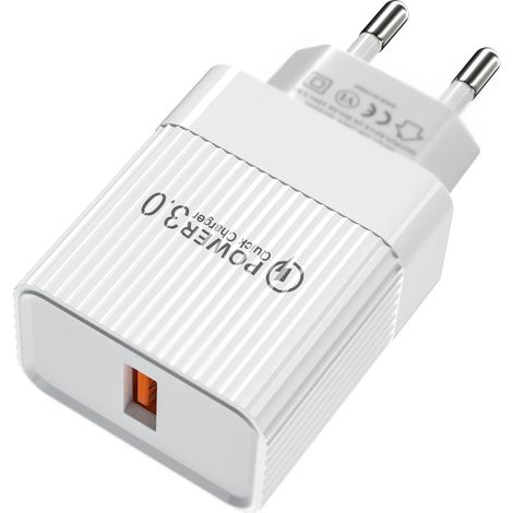 Chargeur USB 20 W à charge rapide pour téléphones portables, compatible QC 3.0, pour Huawei et Samsung. Câble micro USB. Contact de charge rapide. (1/5)