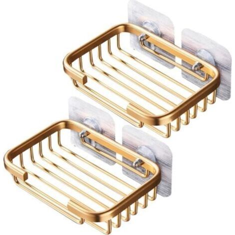 Ensemble de 2 pièces de porte-savon mural sans couture en aluminium pour salle de bain, sans eau et vidable, avec porte-savon de vidange (1/4)
