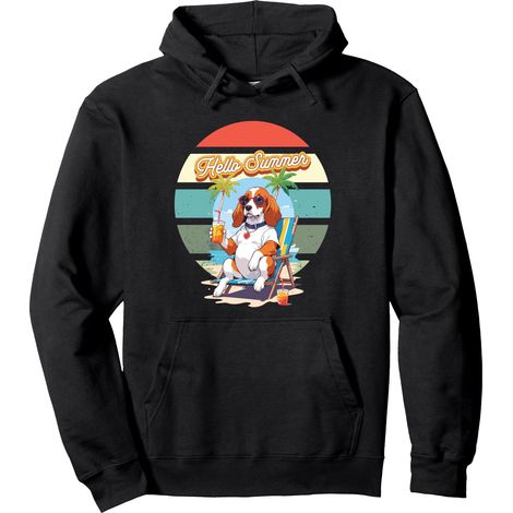 Chien Été Lunettes De Soleil Chaise De Plage Boisson Paille Sweat à Capuche