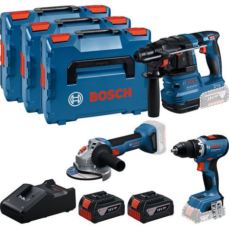 Set 3 Elettroutensili Bosch GSR + GBH + GWS 18V 5Ah (1/5)