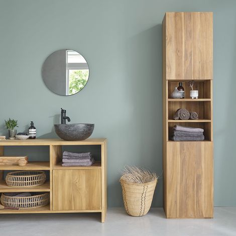 Berah Getah – Colonne de salle de bain en teck massif 200 cm – Hauteur 200 cm – Longueur 45 cm – Profondeur 40 cm – Imputrescible et durable (1/4)