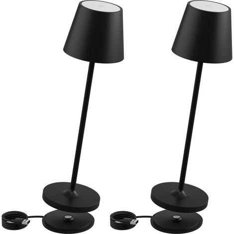 Lampe de table à batterie LED,Dimmable luminosité,Rechargeable Couleur de Lumière blanche chaud,Pour l'intérieur et l'extérieur,avec Contacter la base de recharge,Noir(2 pièces) (1/5)