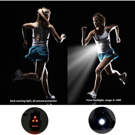 Luz para correr, recargable por USB, con 3 modos, luz trasera y correa ajustable para corredores nocturnos, trotadores, excursionistas, campistas y excursionistas. (1/4)