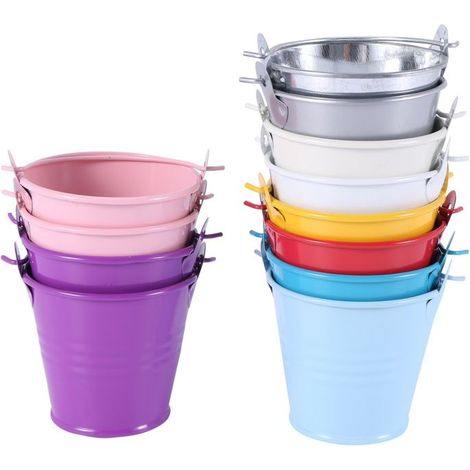 12 Stück Mini-Metalleimer als Blumentöpfe für Tischdekoration (Zufällige Farben)