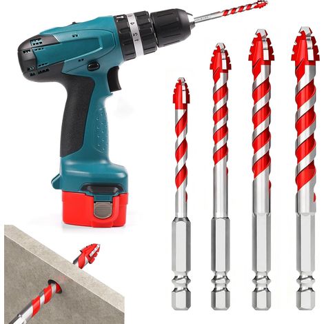 JSSEVN - 4-Piece High-Strength 4-Flute Serrated Eccentric Drill Bit Set, Four-Flute Eccentric Drill Bit, Masonry Drill Bit for Metal Tile (1/5)