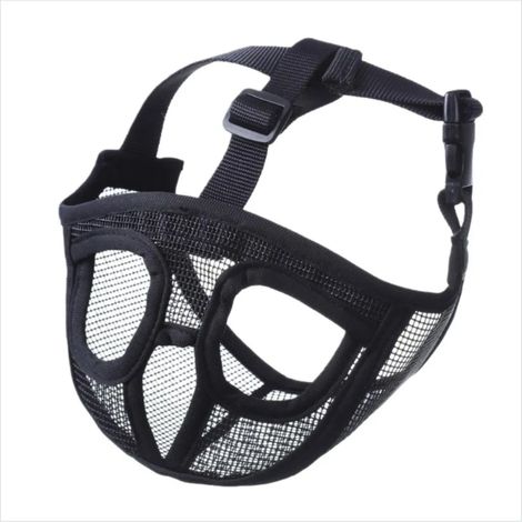 2 museruole traspiranti bulldog cane nero protezione razze piccole, L