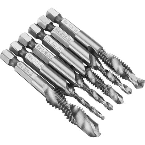 6-teiliger Gewindebohrer-Satz, 6 mm Schaft, 1/8 Zoll, 5/32 Zoll, 3/16 Zoll, 1/4 Zoll, 5/16 Zoll, 3/8 Zoll, Stahl, vielseitig, Gewindebohrer-Werkzeug zum Bohren (1/5)