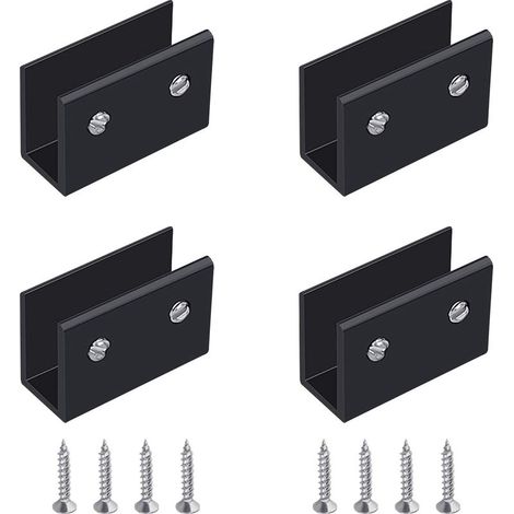Pinces à verre, support mural pour étagère en verre (lot de 4), supports d'étagère en verre noirs, fixations réglables en alliage d'aluminium, pour verre de 8 à 10 mm d'épaisseur. (1/5)