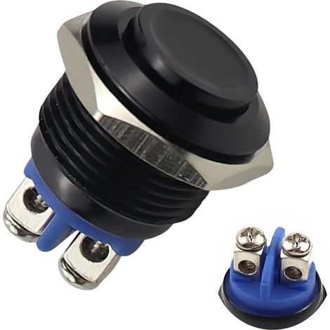 Bouton Poussoir 12V Momentané Étanche Métal Noir 16mm,1 A,Interrupteur Poussoir IP20 Antirouille Avec Raccord à Vis,Pour Voiture Moto Bateau Bricolage Électronique,Interrupteur 12V Étanche (1/5)