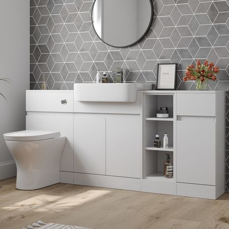 Artis White Gloss Toilet & Semi Recessed Basin Vanity Unit Combination with Doors & Shelves 1720mm (1/5)