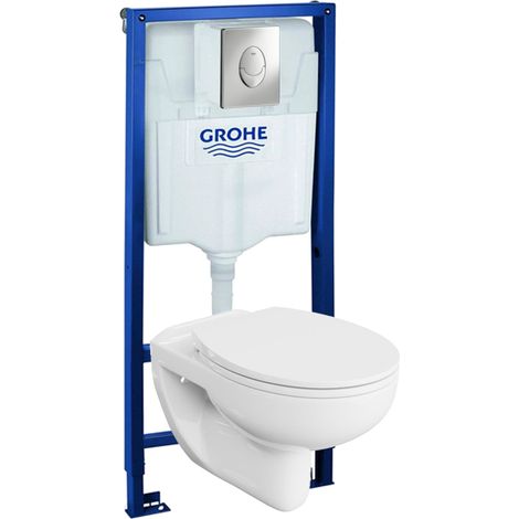 GROHE Bâti-support Skate Air + Lavita WC Arctic suspendu blanc sans bord + panneau de commande Delta 25 chrome  Kit complet WC