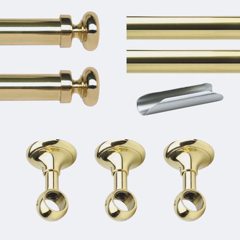 Kit de tringle à rideaux Laiton Poli Verni 300cm Diam.20mm Embout Regency - Fixation Plafond - Boulet (1/5)