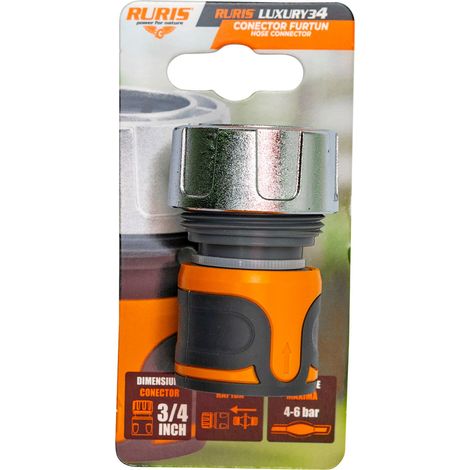 Raccord de tuyau RURIS Luxury 34 - Raccordement rapide pour tuyau 3/4" - Système AquaStop - ABS, zinc, PP et TPE - Pression 4 à 6 bars - Sans outil (1/5)