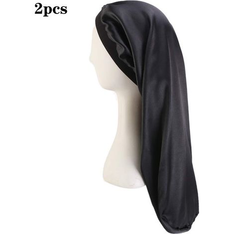 1 Bonnet de nuit, Imitation soie, Élastique, Grand volume, Cheveux longs épais bouclés, Protection sommeil (1/5)