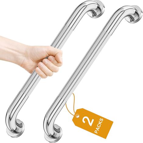 CCYKXA 2 Pcs/Set 41cm Polished Stainless Steel Grab Bar Handle with Knurled Non-Slip Bathroom Bathtub Grip for Elderly/Disabled/Children (1/5)