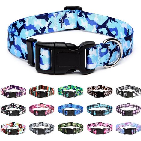 Collier pour Chien, Collier Classique en Nylon Réglable, Fleur, Océan, Forêt, Tribal Design, Tournesol, Flora, Léopard, pour Petits, Moyens et Grands Chiens (S, Camouflage Bleu) (1/5)