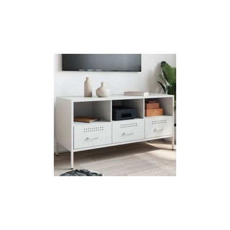 Meuble TV blanc 100,5x39x50,5 acier laminé à froid (1/5)