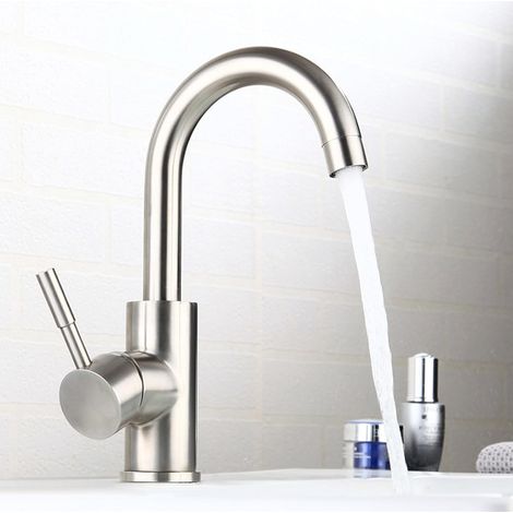 Lntyq Hoher Badezimmerwaschbeckenhahn aus Edelstahl, Einhebel-Warm- und Kaltwasserhahn mit 2 Schläuchen inklusive, hoher Mischhahn für Waschbecken, hoher Handwaschhahn, hoher Waschbeckenmischer (1/5)