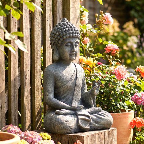 Gartenstatue, sitzender Buddha aus Magnesiumoxid, spirituelle Dekoration, 32 x 23 x 51 cm, Dunkelgrau (1/5)