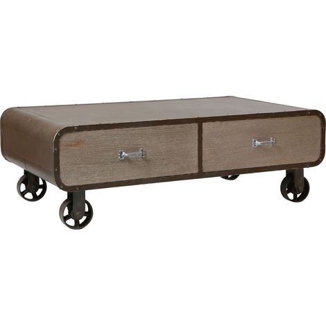 Premier Housewares Coffee Table For Living Room / Garden Low Outdoor Coffee Tables With Wheels MDF Wooden Finish Rivet Square Furniture With Storage Drawers 40 x 120 x 70 (1/5)