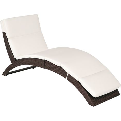 Outsunny Garden Rattan Sun Lounger Foldable Patio Chaise Chair Brown