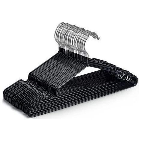 Lot de 20 cintres en métal noir de haute qualité, 30 x 17 x 0,35 cm, gain de place, adaptés aux armoires (1/5)