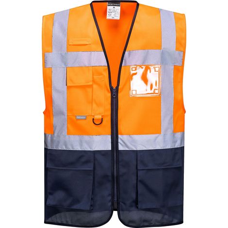 Gilet fluo secouriste Haute Visibilité Portwest Executive Warsaw Orange / Marine XXL (1/5)