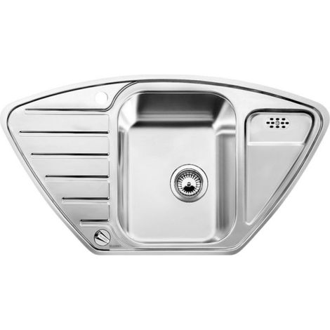 Evier d'angle Lantos 9 E-IF en Acier inoxydable brossé avec égouttoir compact et vide-sauce, vidage automatique (516277) (1/5)