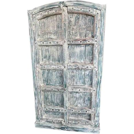 Armario de madera artesanal azul 107x42x192h (1/4)