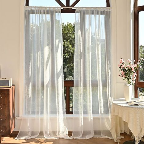 Rideau en tulle creux froissé semi-occultant blanc 132 x 241 cm, deux pièces- (1/4)