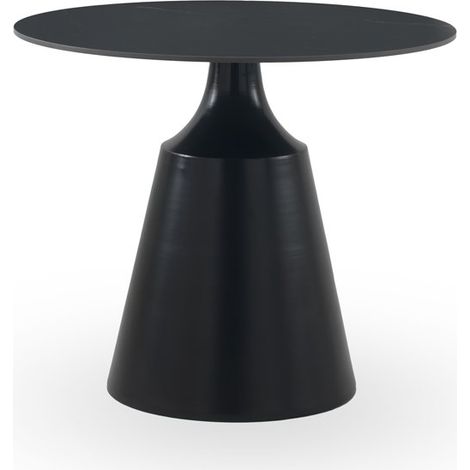 Runder Esstisch, 90 cm Durchmesser, schwarzes Metallgestell mit schwarzer Marquina-Keramikplatte (1/4)
