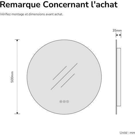 EMKE Miroir lumineux salle de bain rond diamètre 50cm, Miroir LED rétro-éclairage avec Interrupteur Tactile, Anti-buée, Miroir avec éclairage Lumière Blanche Froide/Neutre/Chaude